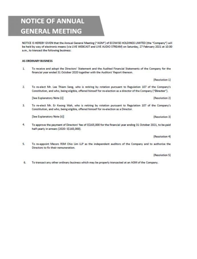 Notice of AGM 2021