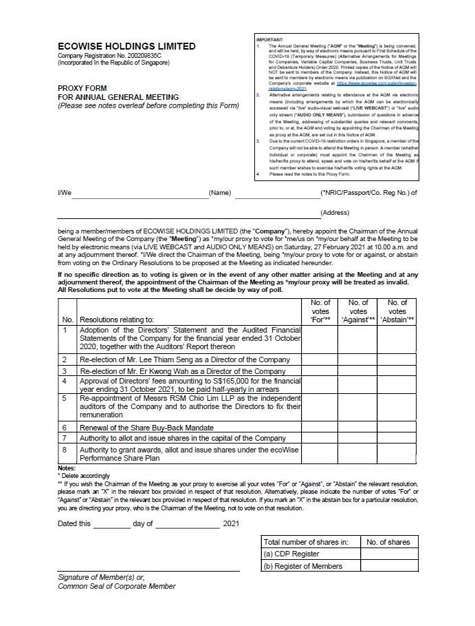 Proxy Form 2021