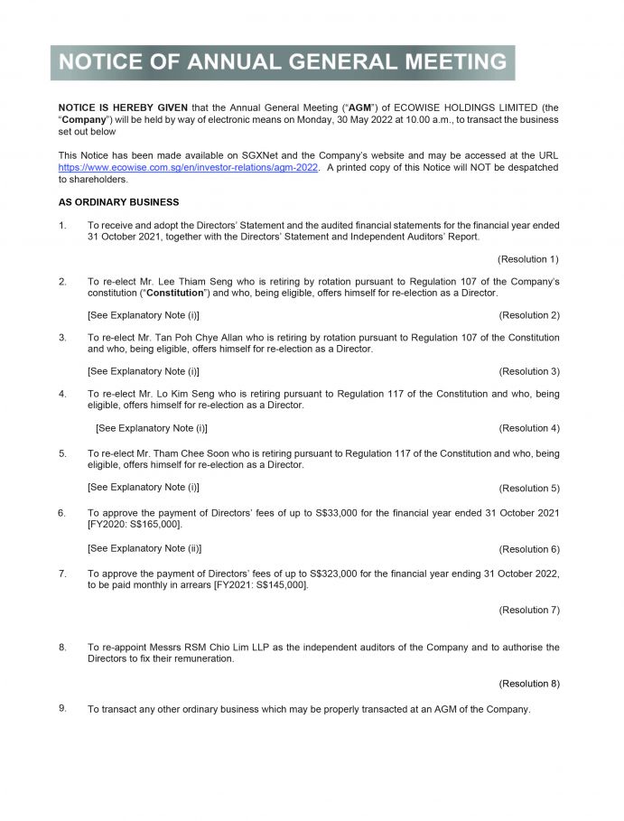 Notice of AGM 2022