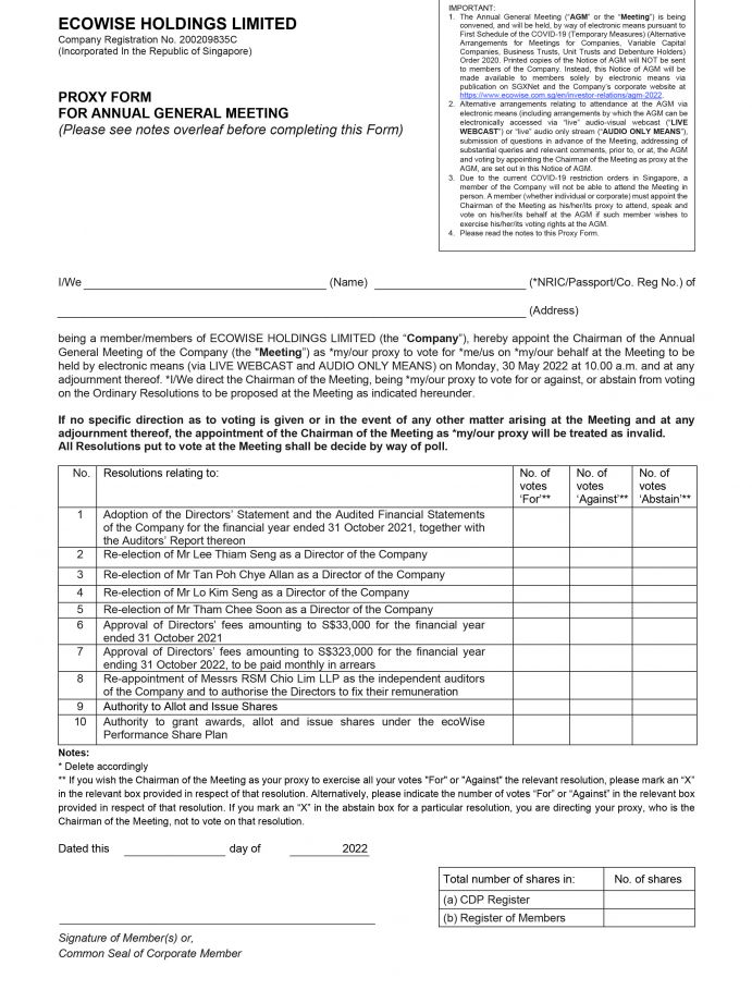 Proxy Form 2022
